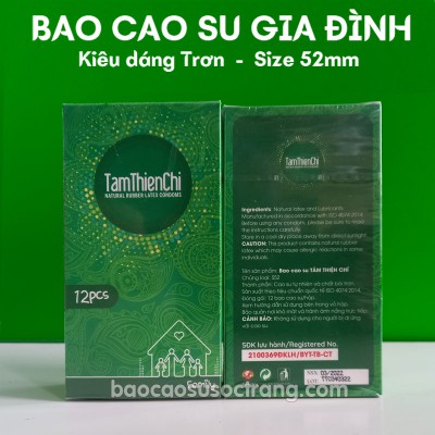 Bao cao su gia đình hộp 12 cái kiểu dáng trơn thẳng size 52mm tại Sóc Trăng