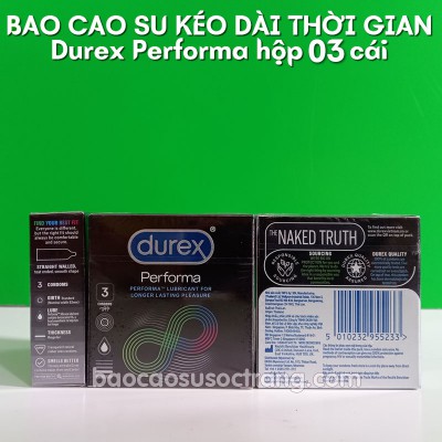 Bao cao su Durex Performa chính hãng size 52mm - hộp 3 cái giúp kéo dài thời gian quan hệ tại Sóc Trăng