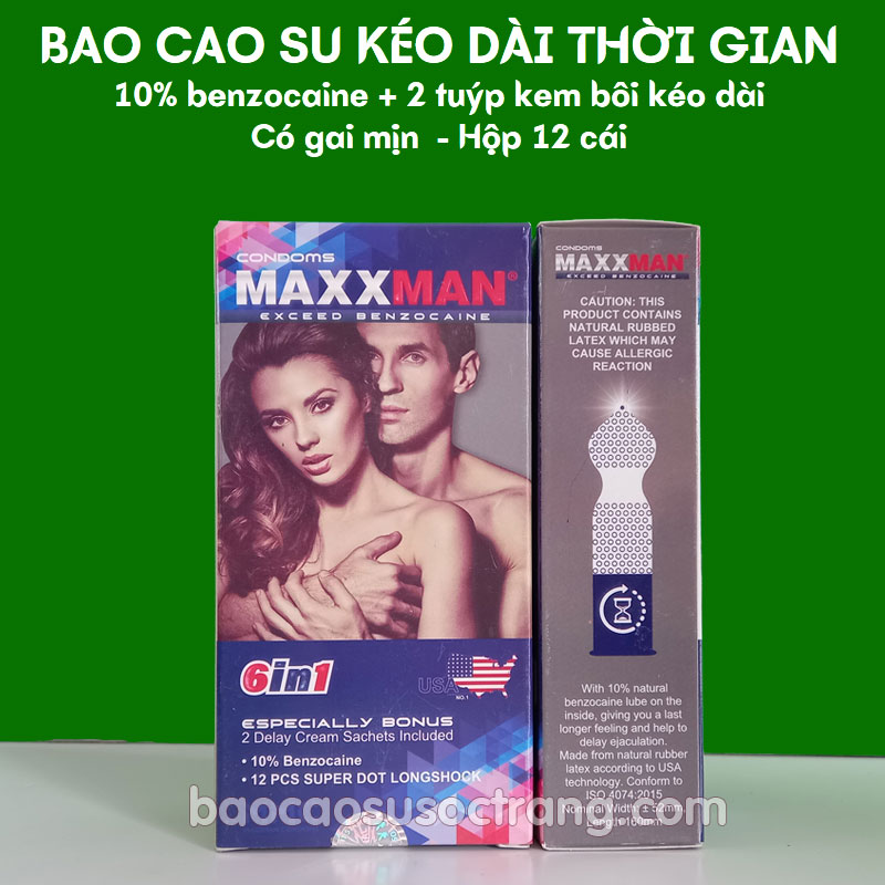 Bao cao su Maxxman siêu gai kéo dài thời gian quan hệ 10% hộp 12 cái size 52mm tại Sóc Trăng