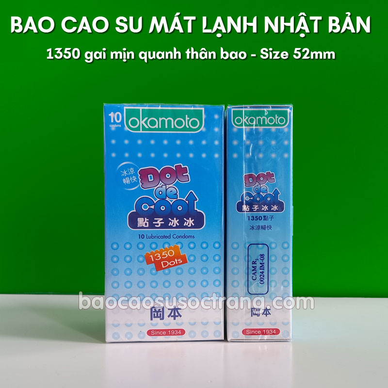 Bao cao su Okamoto Dot De Cool mát lạnh của Nhật Bản quanh thân bao có 1350 điểm nổi hộp 10 cái tại Sóc Trăng