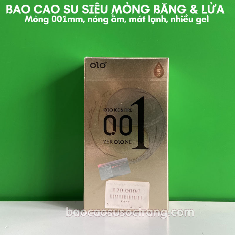 Bao cao su Olo Ice Fire siêu mỏng 0.01 hộp 10 cái size 52mm tại Sóc Trăng