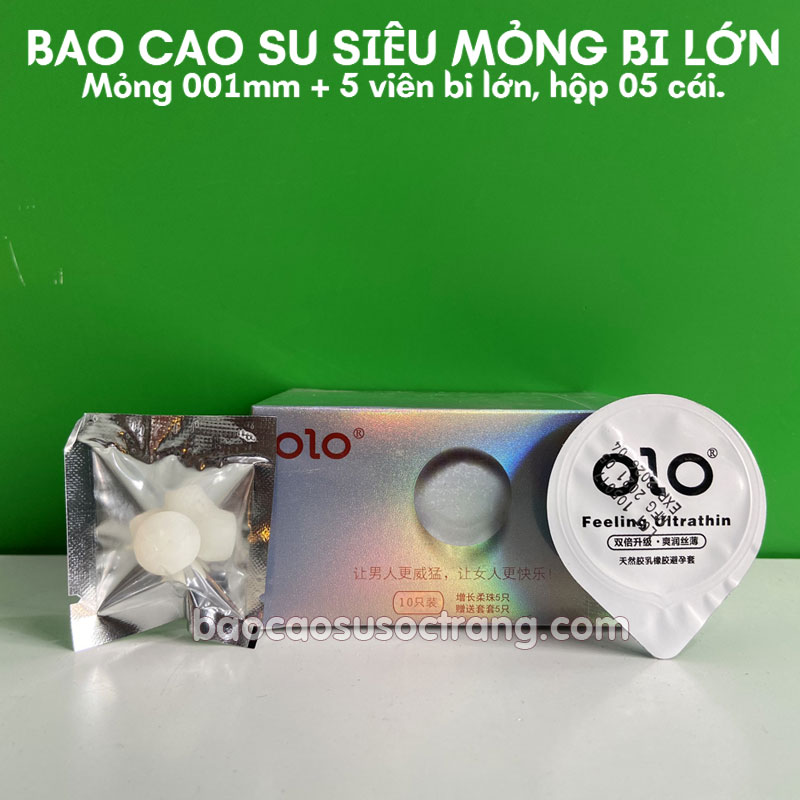 Bao cao su bi Olo Growth -  Siêu mỏng 001 hộp 5 cái và 5 viên bi lớn tại Sóc Trăng