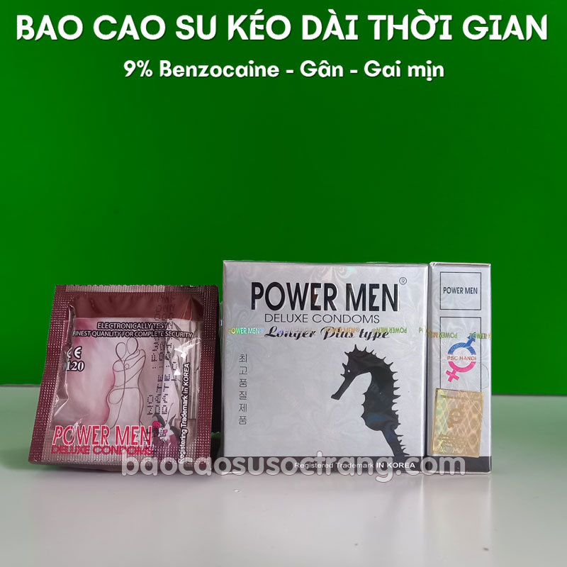 Bao cao su kéo dài thời gian Powermen cá ngựa kéo dài 9% có gân gai tại Sóc Trăng hộp 3 cái