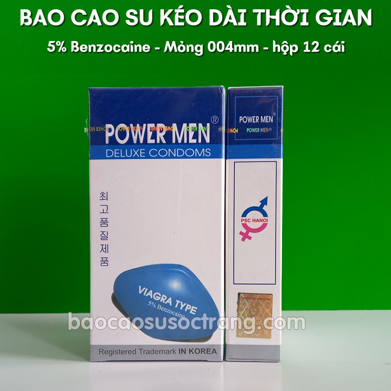 Bao cao su Powermen Deluxe trơn mỏng 004 kéo dài thời gian 5% benzocaine tại Sóc Trăng