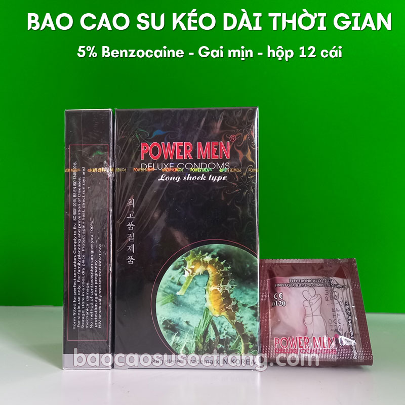 Bao cao su Powermen Long Shock Type siêu gai kéo dài 5% benzocaine hộp 12 cái tại Sóc Trăng