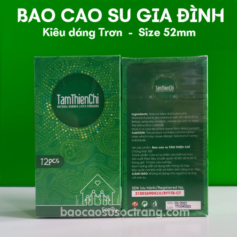 Bao cao su gia đình hộp 12 cái kiểu dáng trơn thẳng size 52mm tại Sóc Trăng