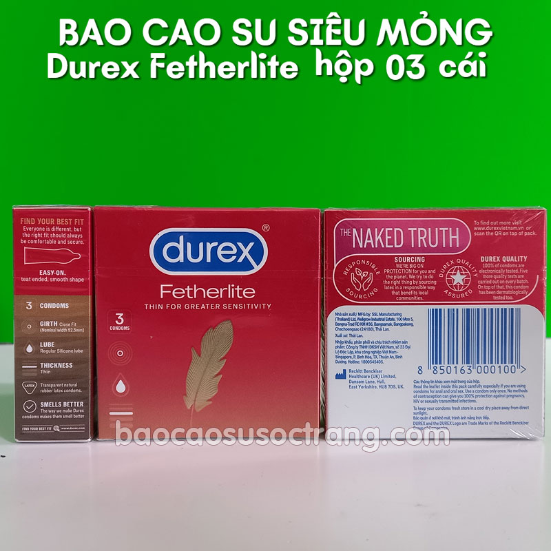 Bao cao su Durex Fetherlite ôm khít size 53mm hộp 3 cái tại Sóc Trăng