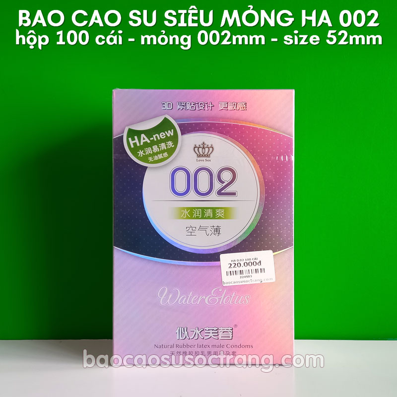 Bao cao su HA 002 Water Lotus mỏng 002 rất nhiều gel hộp 100 cái