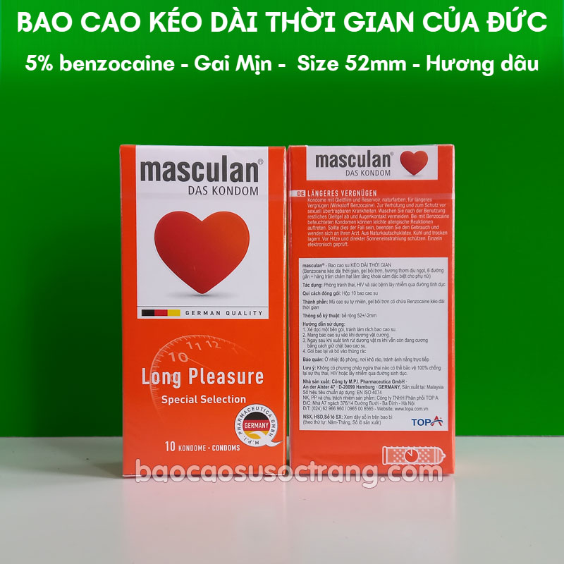 Bao cao su Masculan Long Pleasure của Đức kéo dài thời gian quan hệ có điểm nổi quanh thân bao hộp 10 cái tại Sóc Trăng